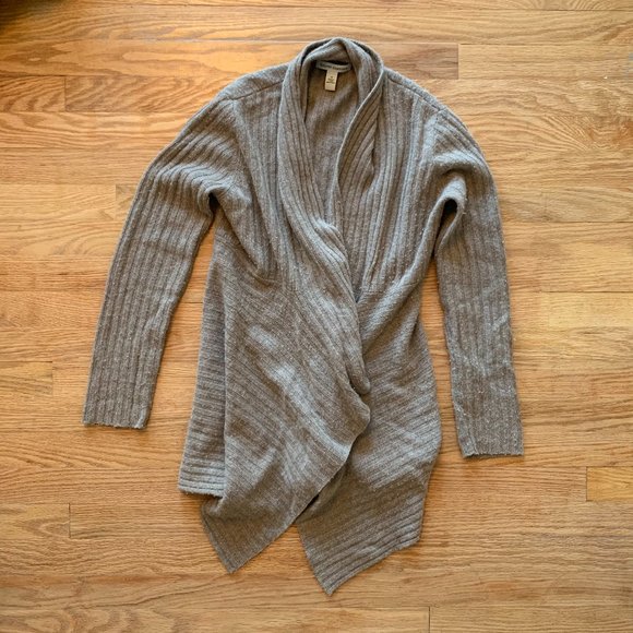 Autumn Cashmere Rib Drape Cardigan in Oatmeal - Picture 3 of 7